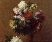 亨利方丹拉图尔 - Large Bouquet of Chrysanthemums